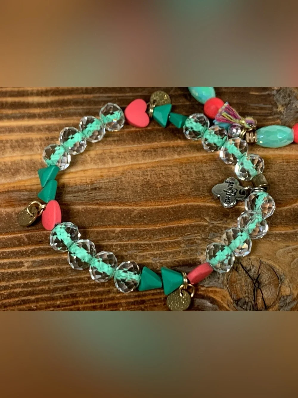 Jem Jams set of 3 Stackable Stretch Bracelet Turquoise Coral Silver Tone